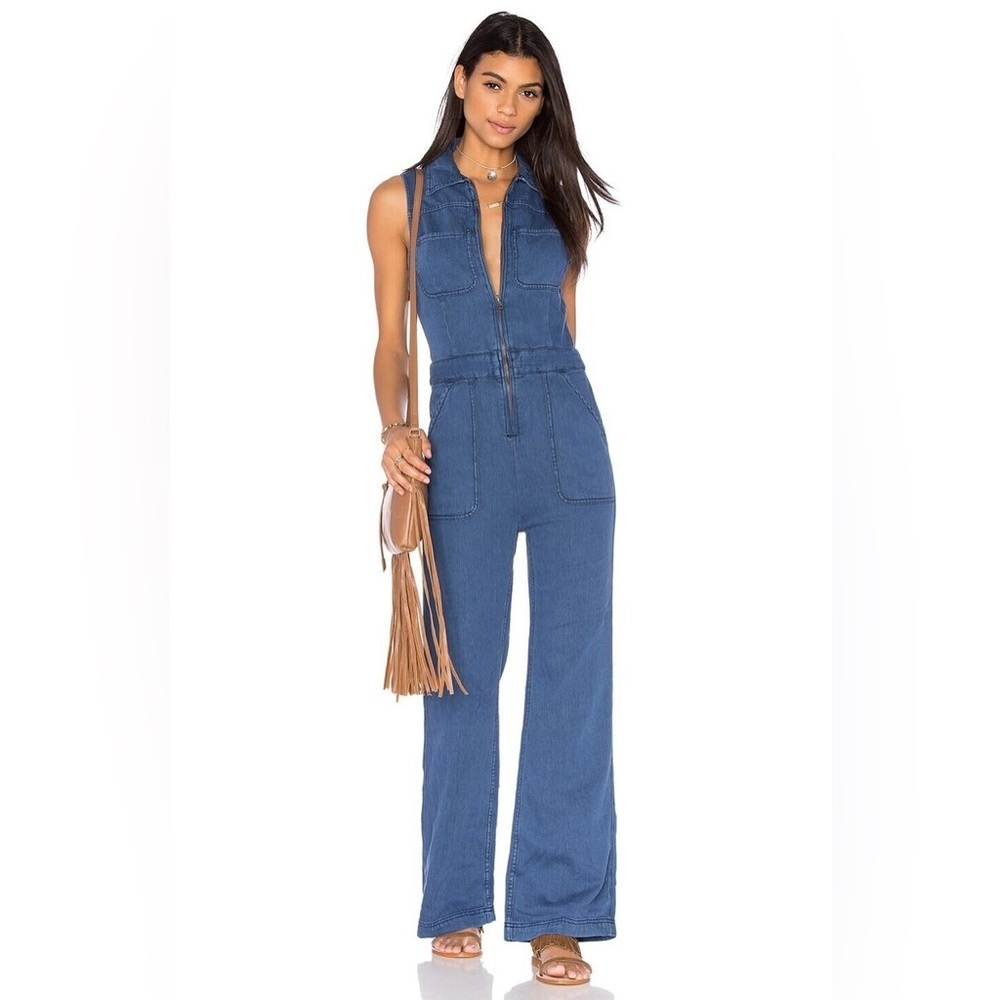 Free People Wind & More Retro Denim Jumpsuit - Picture 1 of 4